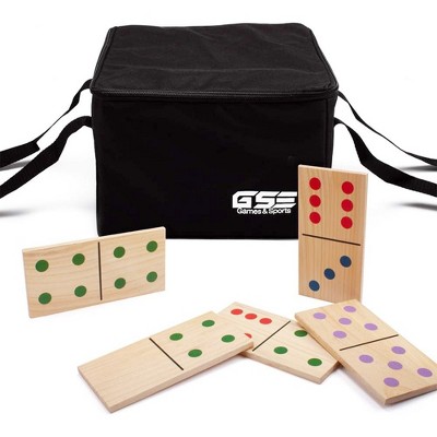 GSE 28-Piece Giant Wood Dominoes with Multi-Color Dots, Jumbo Domino Tile Game Set