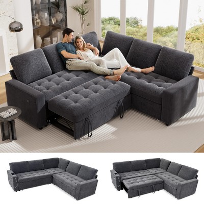Vipbear Sleeper Sofa with Pull Out Bed/Reclining Backrest/USB Ports/Table/LED Light/Storage Seat, 8 Seat Large U Shaped Sectional Couch