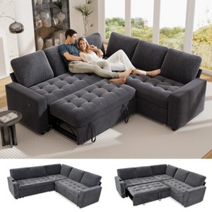 Vipbear Sleeper Sofa with Pull Out Bed/Reclining Backrest/USB Ports/Table/LED Light/Storage Seat, 8 Seat Large U Shaped Sectional Couch - 1 of 4