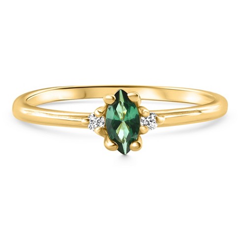 10kt gold marquise popular emerald diamond ring