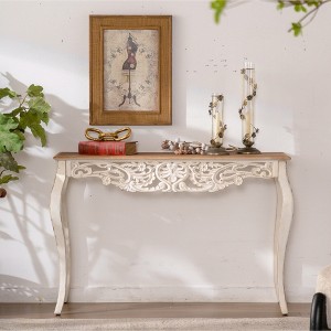 Solid Wood Console Table with Carved Details, Distressed Vintage French Country Entry Table with Curved Legs for Hallway and Living Room - 1 of 4