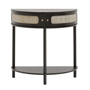VEVOR Half-moon Rattan Console Table with 2 Drawers, Rattan Entryway Table with Natural Rattan Sliding Door, Console Table with Storage, Black - 1 of 4