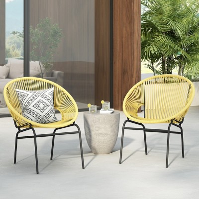 Modern Patio Polyethylene Rattan Trumpet Chair Set of 2,Outdoor Patio Club Chair with Iron Frame,Curved Back Armless Accent Chair-Coolbibila