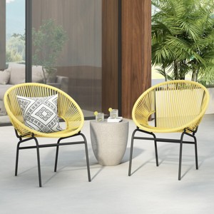 Modern Patio Polyethylene Rattan Trumpet Chair Set of 2,Outdoor Patio Club Chair with Iron Frame,Curved Back Armless Accent Chair-Coolbibila - 1 of 4