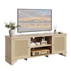 Rattan TV Stand Fits TVs Up to 70 Inches, Farmhouse Entertainment Center with 2 Cabinets and Open Shelves, Wooden Media Console Table for Living Room - 3 of 4