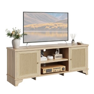 MDF+Rattan Dual Door TV Cabinet with Deer Foot Shaped Cabinet, Stylish Storage Solution, Durable Construction, Elegant Design - 1 of 4
