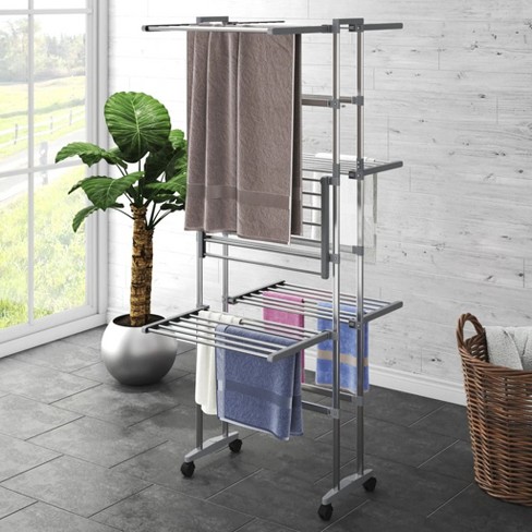 vidaXL 3-Tier Laundry Drying Rack with Wheels Silver 23.6"x27.6"x50.8" - image 1 of 4