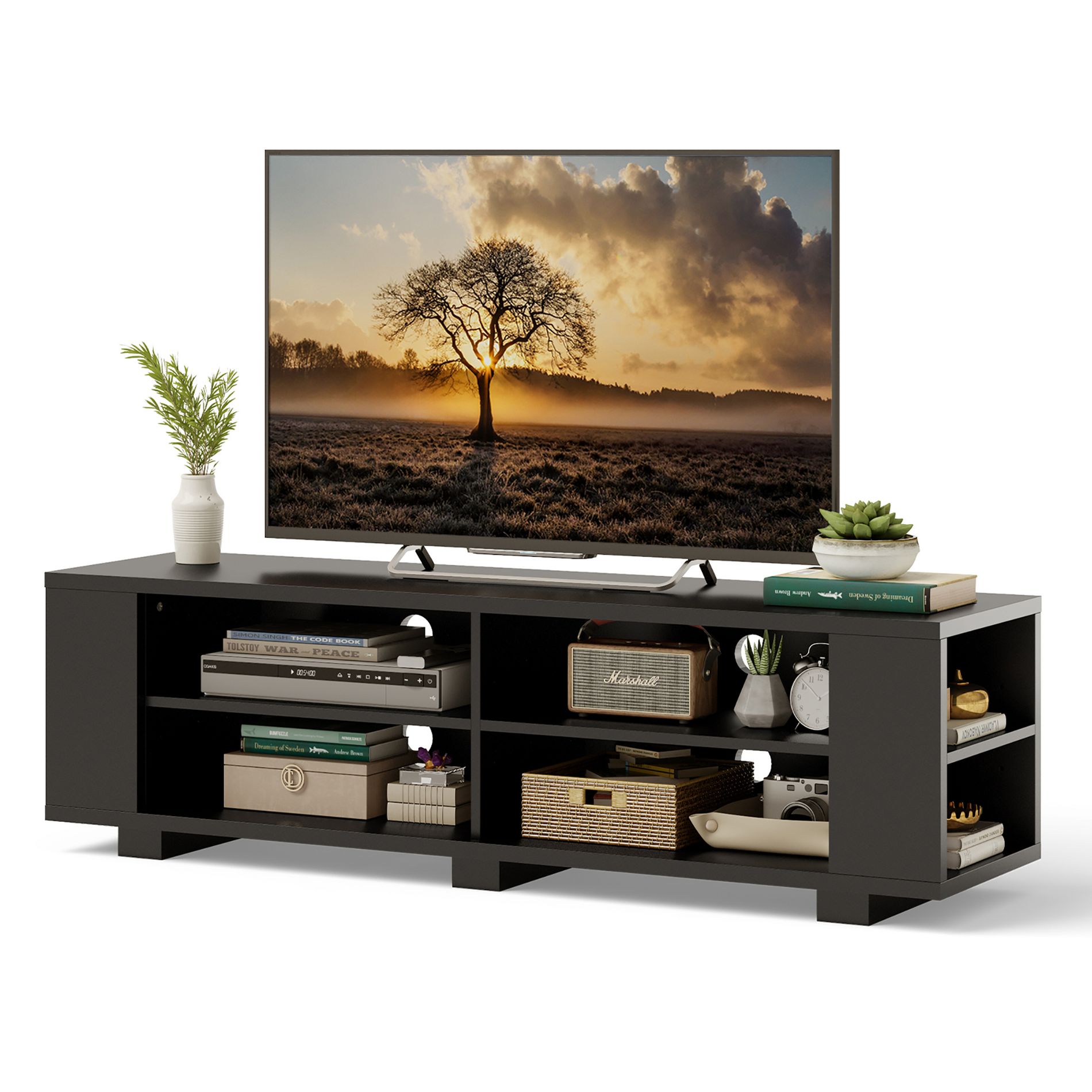 Costway 59'' Wood TV Stand Console Storage Entertainment Media Center w/ Adjustable Shelf