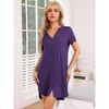cheibear Women's V-Neck Front Button Down Short Sleeve Nightgowns - 2 of 4