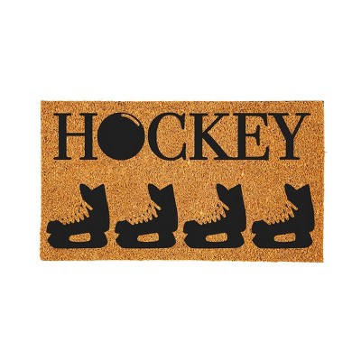 Evergreen 16 x 28 Inches Hockey Door Mat | Non-Slip Rubber Backing | Dirt catching Natural Coir | Indoor and Outdoor Home Decor