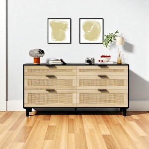 Mshliw 6 Drawer Rattan Dresser with Metal Handles and Wood Legs, Clothes Storage Cabinet for Bedroom, Living Room, or Hallway - 1 of 4