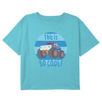 Girl's Blippi This Is So Cool Blue and Orange Truck Crop Top T-Shirt