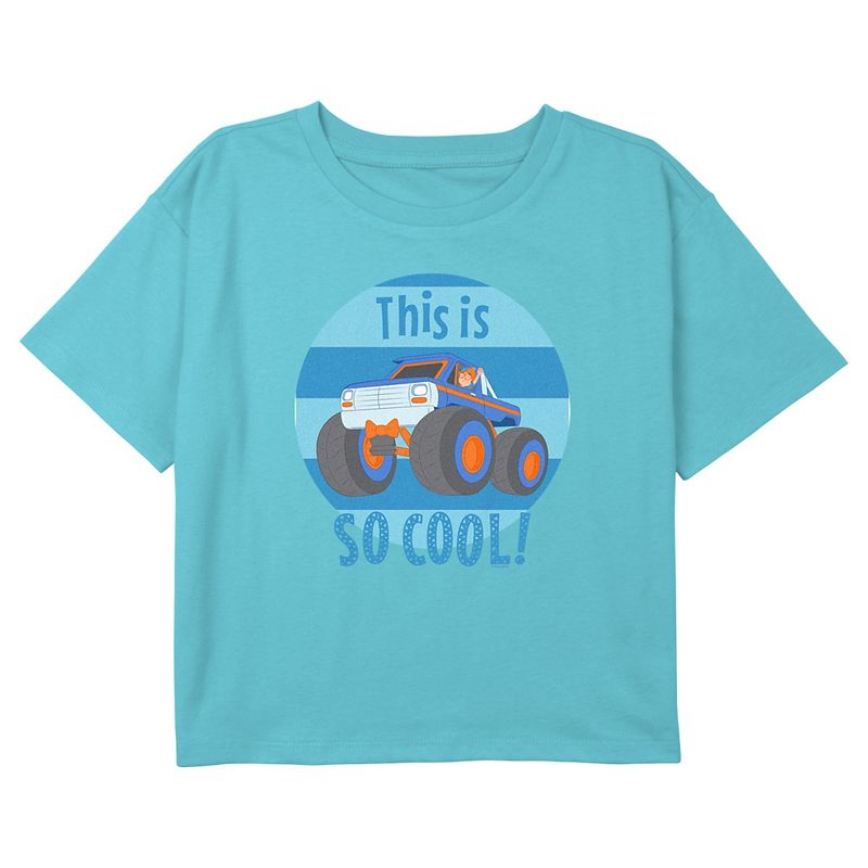 Girl's Blippi This Is So Cool Blue and Orange Truck Crop Top T-Shirt, 1 of 4