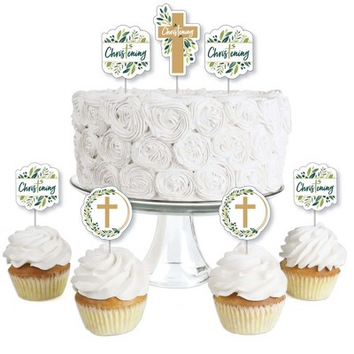 Big Dot of Happiness Christening Elegant Cross - Dessert Cupcake Toppers - Religious Party Clear Treat Picks - Set of 24