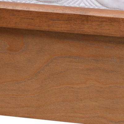Queen Walnut Wood and Rattan Platform Bed with Headboard