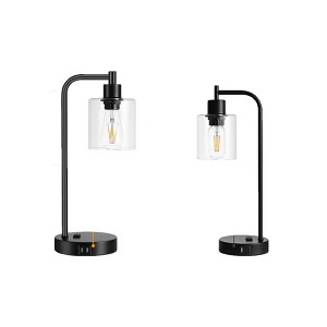 Itopfox Set of 2 Industrial Touch Control Table Lamps with USB Ports & AC Outlet, 3-Way Dimmable Bedside Nightstand Desk Lamp for Bedroom Living Room - 1 of 4