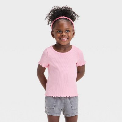 Toddler Girls' Ribbed Solid Knit Short Sleeve T-Shirt - Cat & Jack™ Pink 4T