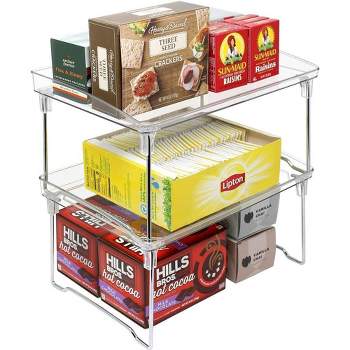 2 Tier Sorbus Foldable Storage Shelf Organizer Stand Racks for Undersink, Kitchen Cabinets, Pantry, Countertops, Clear Plastic/Metal