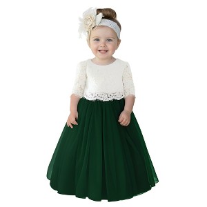 2Bunnies 2 Piece Lace Top Tulle Skirt Boho Rustic Baby Girl Dress Set - 1 of 4