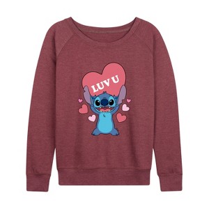 Women's - Lilo and Stitch - Luv U Lightweight French Terry Wide Neck Long Sleeve Shirt - 1 of 4