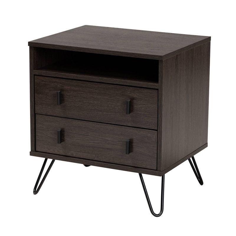 Glover Wood and Metal 2 Drawer Nightstand Brown/Gold - Baxton Studio, 3 of 12