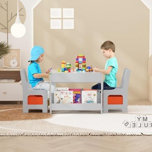 Garvee 3-Piece Kids Table and Chair Set, 4 in 1 Wooden Activity Table & 2 Chairs with Storage Drawer for Kids Drawing, Reading, Art - 1 of 4