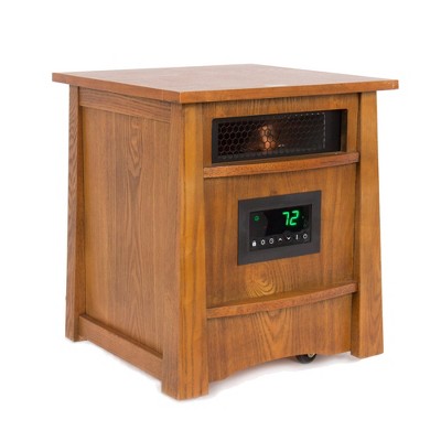LifeSmart 8WIQH 1500 Watt Portable Electric Infrared Quartz Space Heater for Indoor Use with 8 Heating Elements, Timer, and Remote, Brown Oak Wood