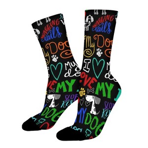 I Love My Dog Women Printed Crew Socks Funny Funky Socks Soft Polyester Novelty Gifts for Artists Men - 1 of 4