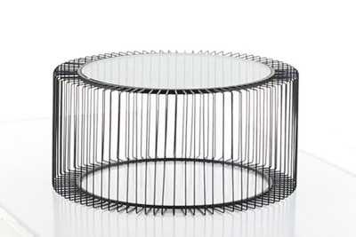 Modern Black Open Wire Frame 32" Round Glass Coffee Table