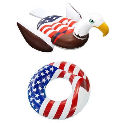 Swimline Inflatable American Bald Eagle Giant Float & 36 In. American Flag Float