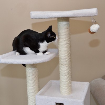 Ivory 62'' Sisal Rope and Faux Fleece Cat Tree with Condo and Perches