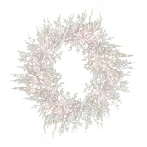HGTV 30" Pre-lit White Sea Coral Christmas Artificial Wreath Warm White LED Lights - 1 of 4