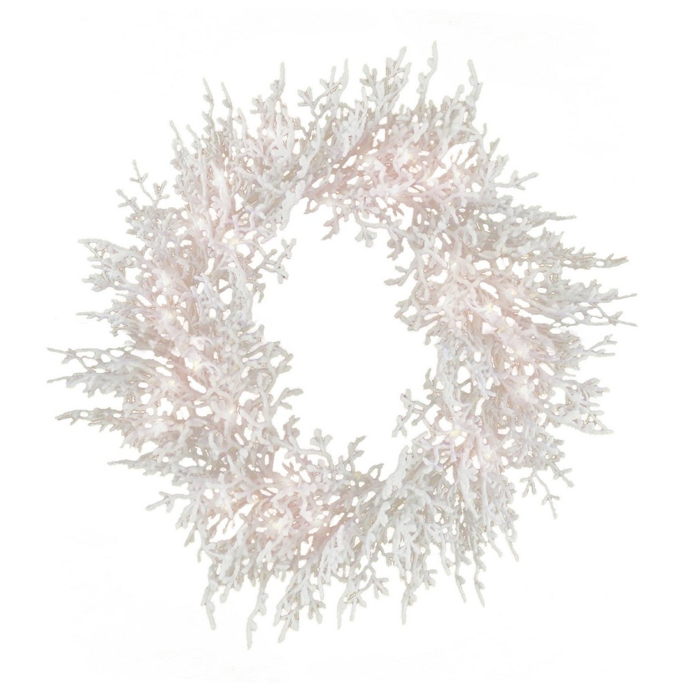 Photos - Other Decoration HGTV 30" Pre-lit White Sea Coral Christmas Artificial Wreath Warm White LED Lights