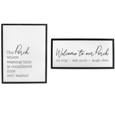 AuldHome Design Black and White Farmhouse Porch Signs, 2pc Set; Rustic Wall Decor