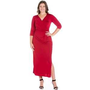 24seven Comfort Appare Fitted V-Neck Side Slit Plus Size Maxi Dress - 1 of 4