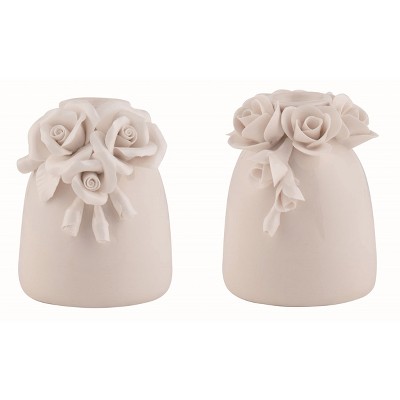 Transpac Ceramic Valentine's Flower Vase with Floral Rose Details Set of 2 Valentines Home Decorations