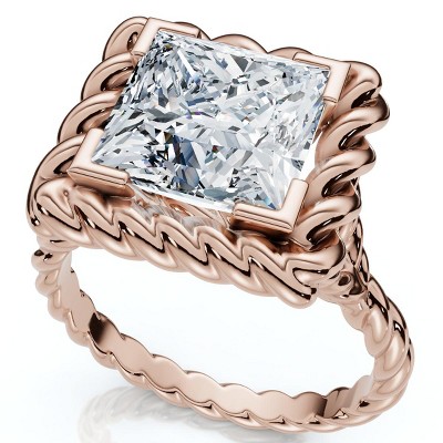 Pompeii3 Certified 3Ct Princess Cut Diamond Rope Engagement Ring 14k Gold or Pt Lab Created