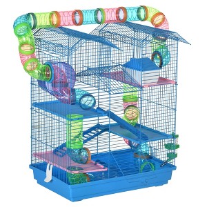 Skyzone 5-Tier Hamster Cage with Exercise Wheel, Tubes, and Accessories - Portable Small Animal - 1 of 4