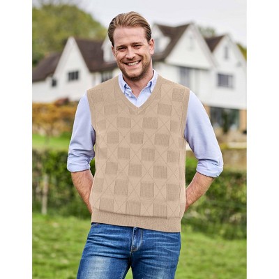 Men's V Neck Sweater Vest Checkered Sleeveless Pullover Knitwear Vest Business Casual Knitted Sweater