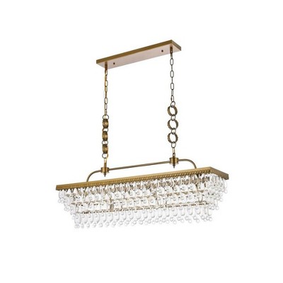 Nordic Brass and Crystal 6-Light Rectangular Pendant