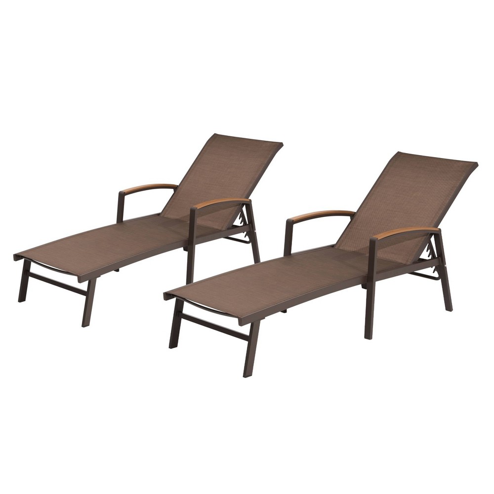 2pk Outdoor Recliner Adjustable Aluminum Patio Chaise Lounge Chairs Brown Crestlive Products