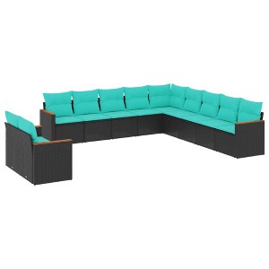 vidaXL Patio Sofa Set - 11 Piece Outdoor Modular Furniture - Black and Blue PE Rattan Sofa with Cushions for Patio, Garden, Yard or Terrace - 1 of 4