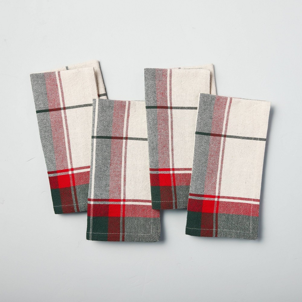 4pk Holiday Plaid Cloth Napkin Set Red/Green - Hearth & Hand with Magnolia