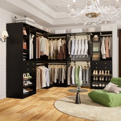 Aheaplus Large Closet System with Wooden Drawers and Shoe Racks