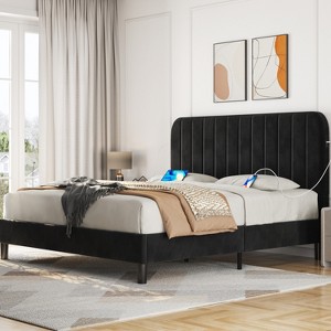 Yaheetech Upholstered Platform Bed Frame with Square Tufted Fabric Headboard - 1 of 4