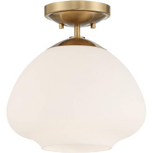 Possini Euro Design Orilla Modern Ceiling Light Semi Flush Mount Fixture 12" Wide Warm Brass Opal Glass for Bedroom Kitchen Living Room Hallway House - 1 of 4