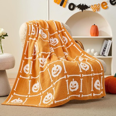 Amelie Home Chenille Knit Soft Cozy Throw, Reversible Festive Pattern, Fall Gift Blanket, Stylish Autumn Decor for Couch Bed
