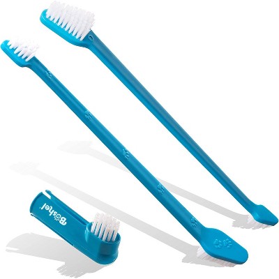 BOSHEL Dog Toothbrush Kit - 2 Dual Headed Dog Tooth Brush + 1 Dog Finger Toothbrush - Dog Tooth Brushing Kit - Finger Toothbrush for Dogs & Cats