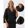 Allegra K Women's Cloak Sleeve Elegant V Neck Tie Waist Faux Wrap Peplum Tops - 2 of 4