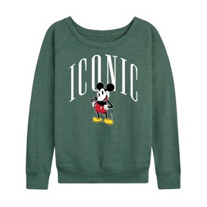 Women's - Disney - Iconic Mickey Lightweight French Terry Wide Neck Long Sleeve Graphic Shirt - 1 of 4